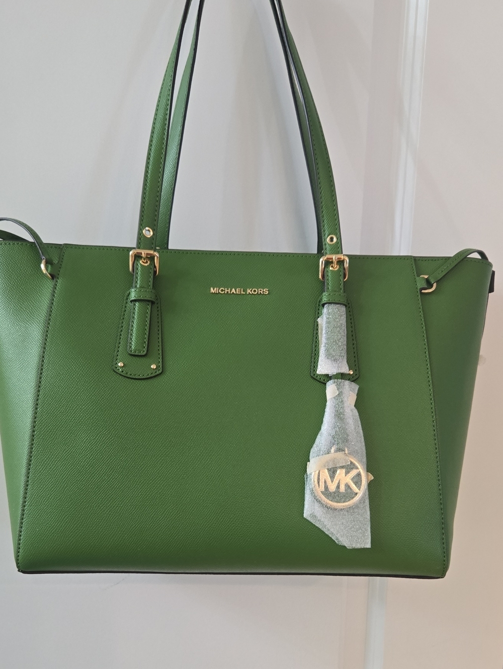 Michael Kors Green Saffiano Tote with Gold Logo Charm
